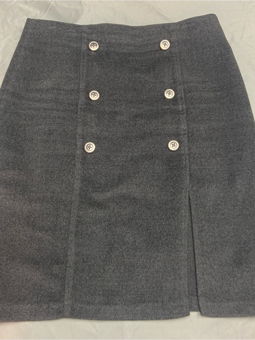 Eva Tralala Classic Gray Wool-Blend Button Front Pencil Skirt